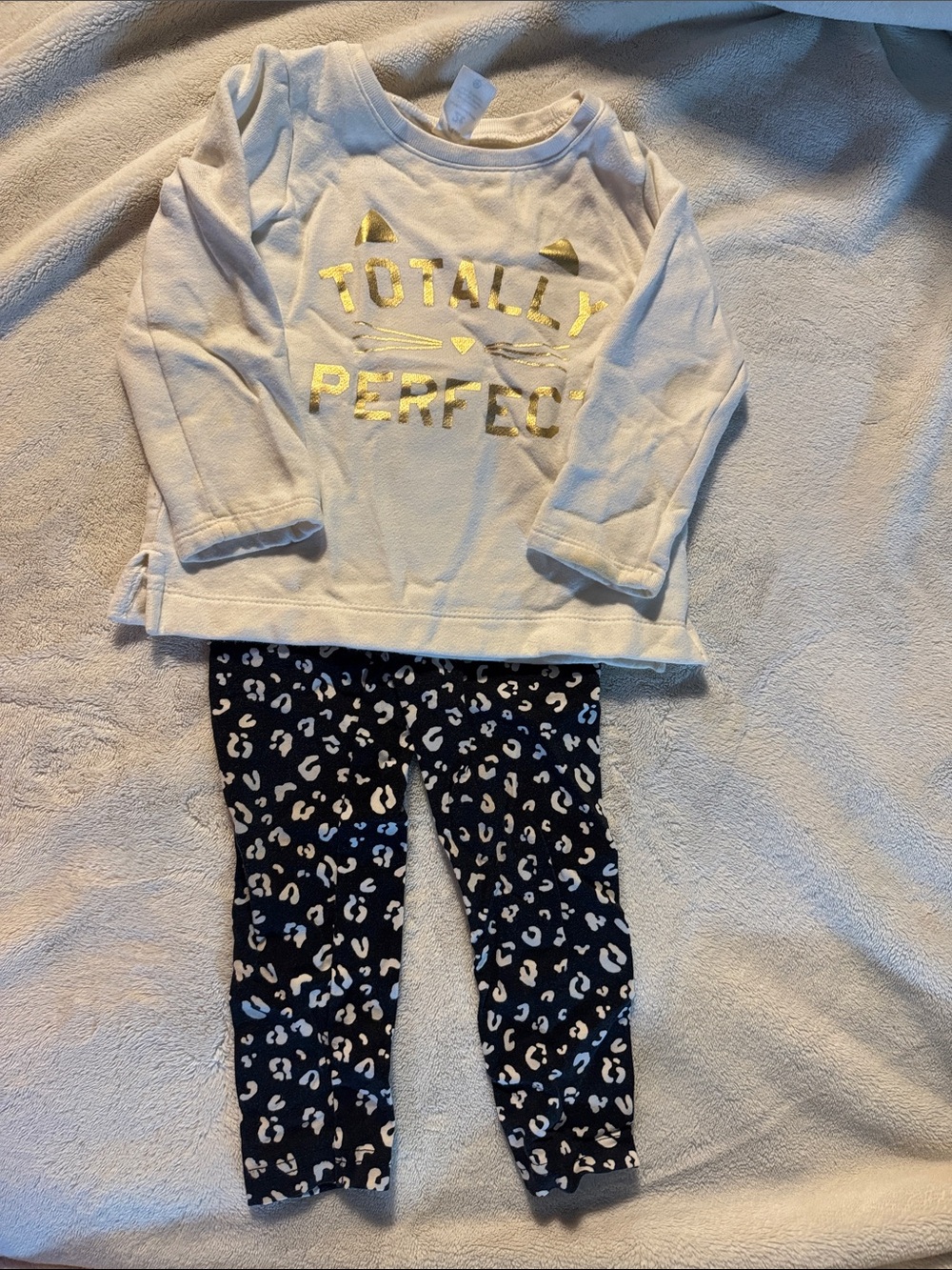 Carter's White Top with Gold 'Totally Perfect' and Black Leopard Leggings Set